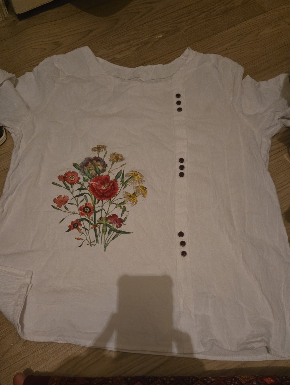 White Floral Print Women’s Top
